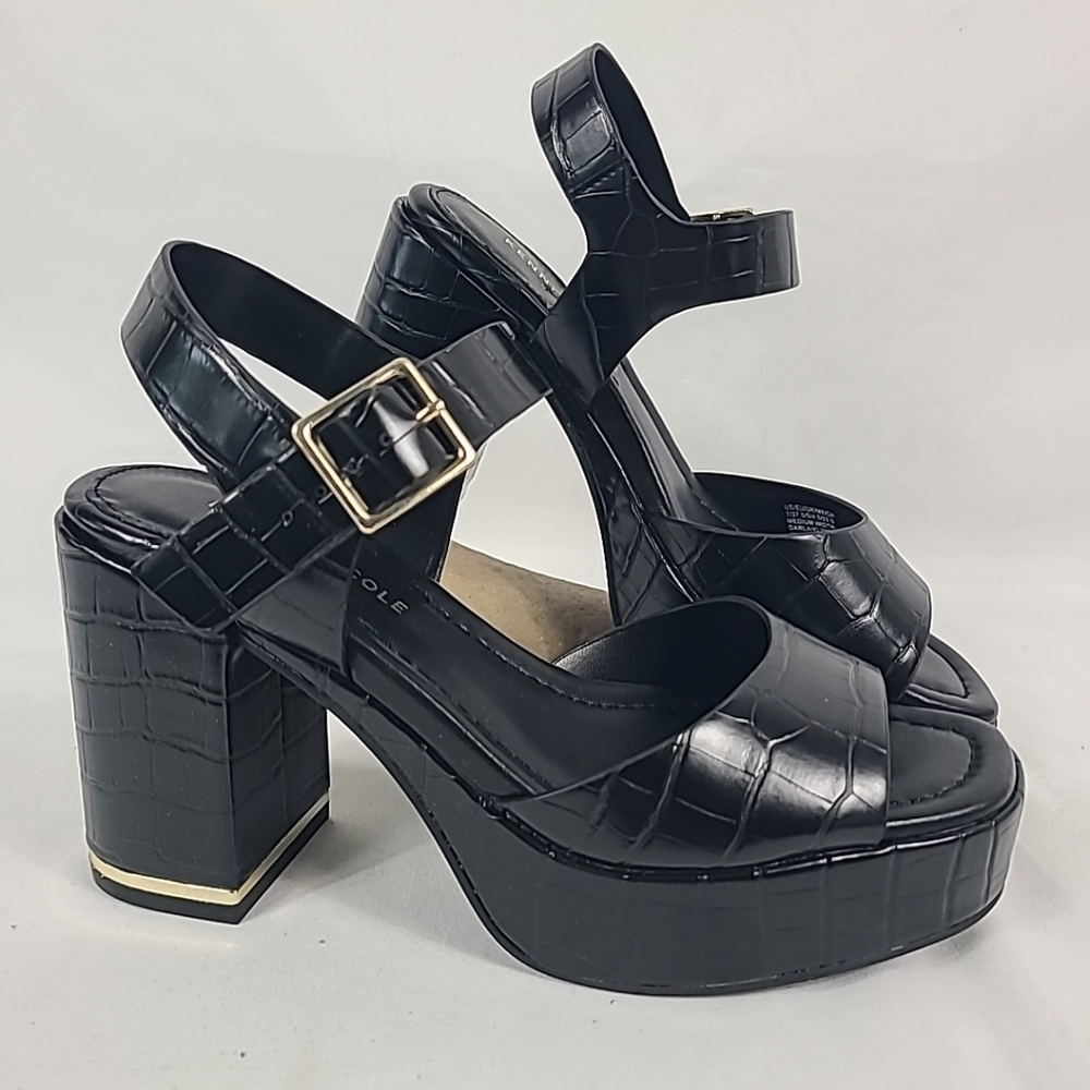 NEW Kenneth Cole Women's Darla Black Snake Platform Sandals Heels Sz 7
